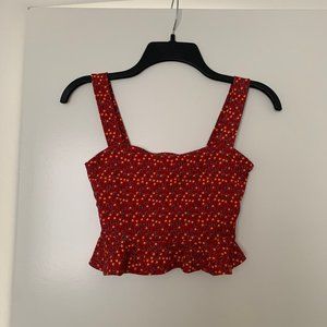Red Floral Ruffly Tank Top